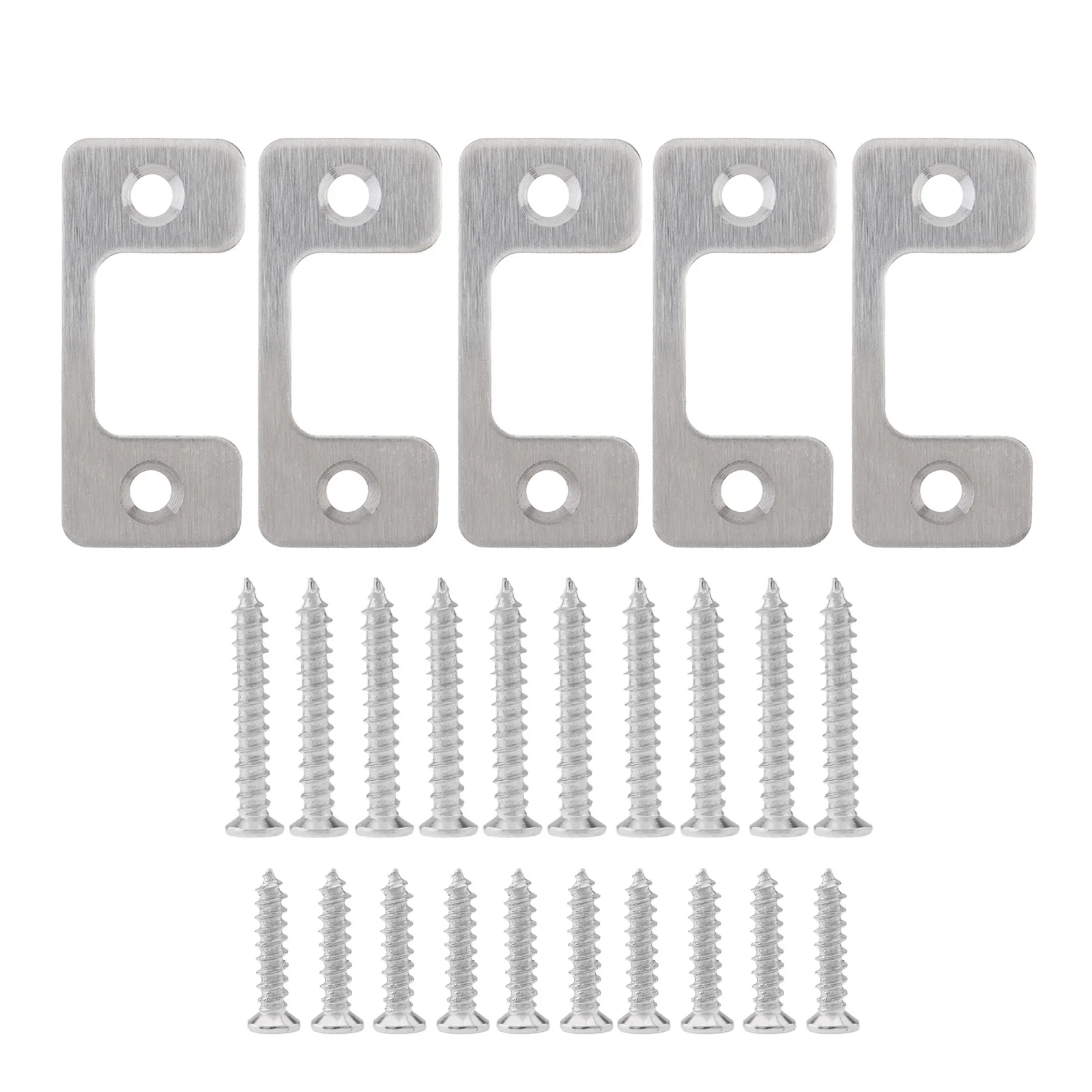 5 pcs 1.9 cm Thick Security Adjustable Door Strike Plate with Threaded Screws, Stainless Steel Deadbolt Strike Plate