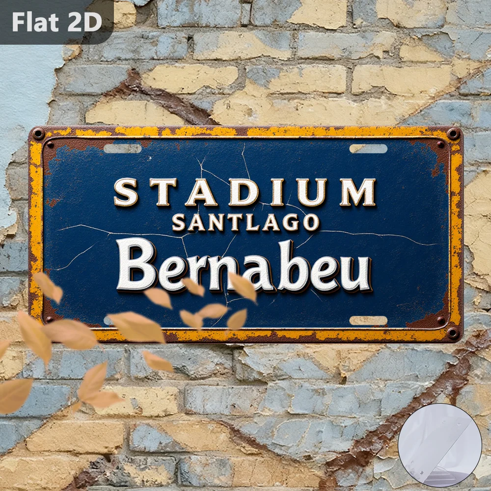 Offizielles Real Madrid Bernabeu-Stadion Vintage-Metallschild (15,2x30,5cm) Retro-Café-Wanddekoration für Garage und Garten