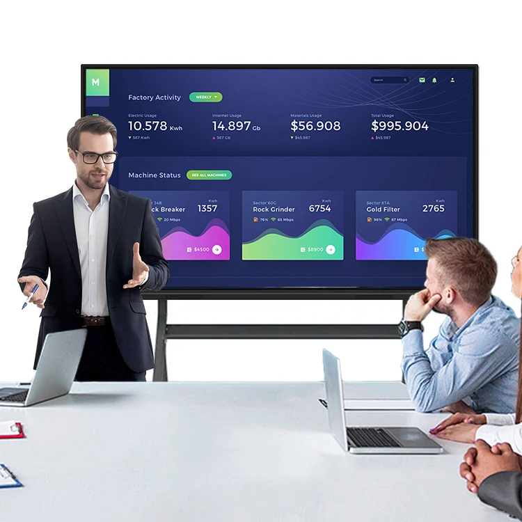 

65 Inch LCD Interactive Smart Whiteboard 4K Resolution Anti Glare Screen 20 Point Touch Support Multi Ports For Business Meeting
