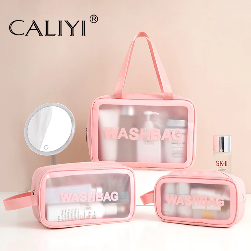 Portable Makeup Bag Large Capacity Make Up Brushes Lipstick Powder Travel Cosmetics Storage Toiletry Bag Waterproof Transparent