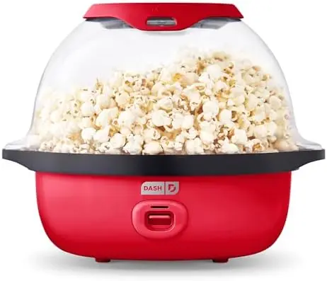 

Dash Deluxe Electric Popcorn Maker – 24-Cup Hot Oil Popper with Butter Warmer & Clear Bowl – Red