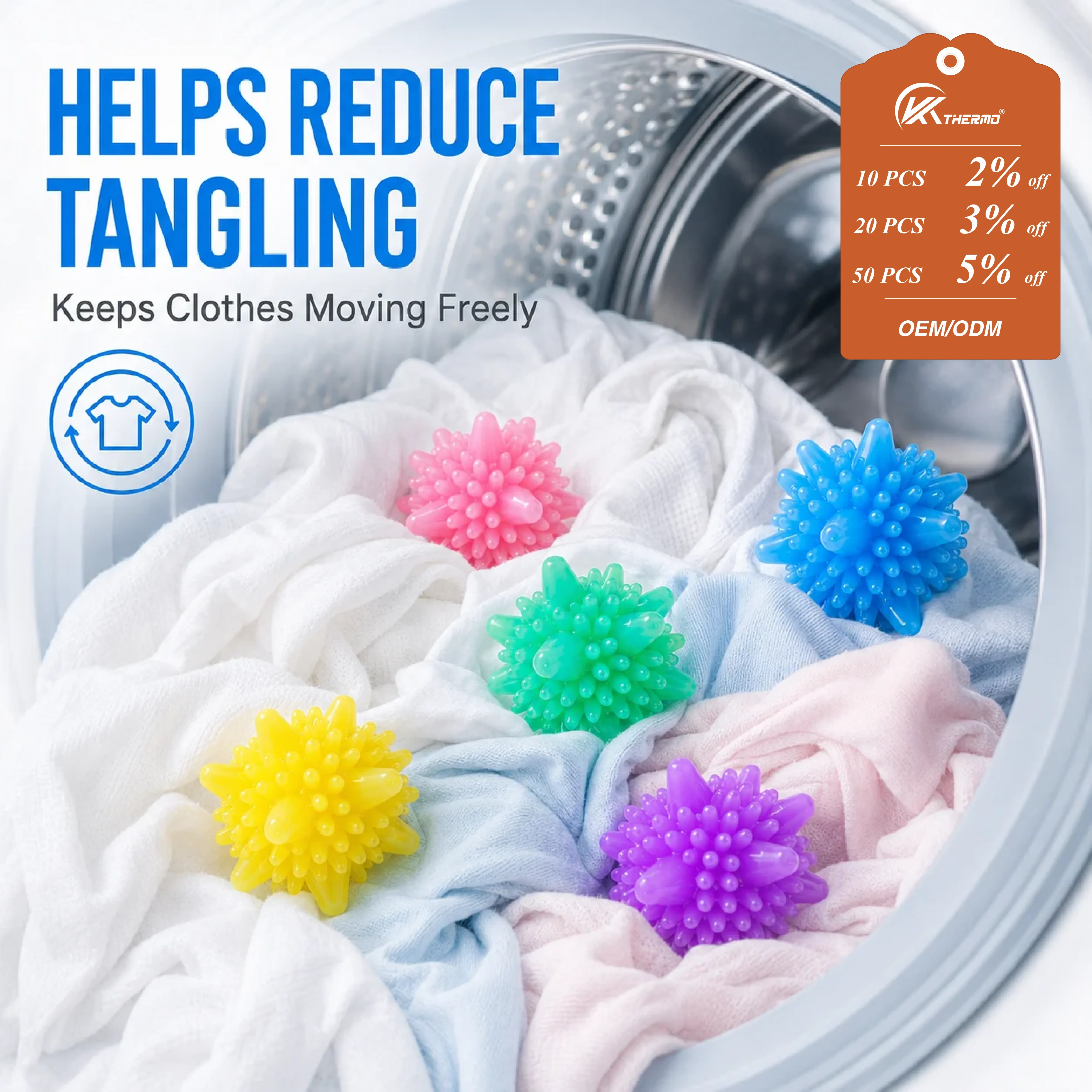 5Pcs Reusable Laundry Washing Balls PVC Anti-Tangle Dryer Balls Soft Cleaning Balls for Washing Machine Random Colors