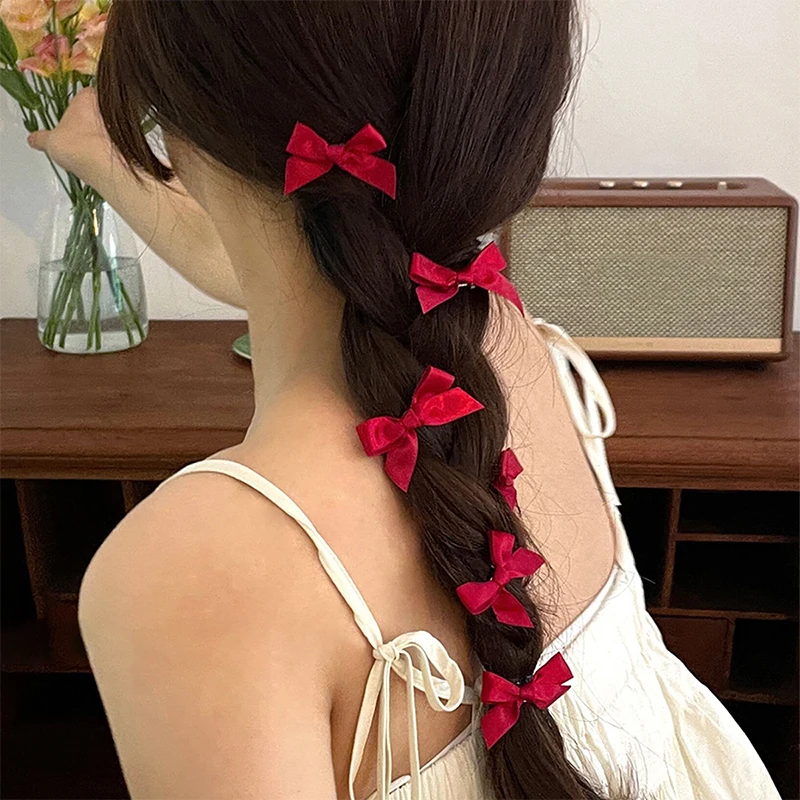 Bowknot Clipes de cabelo para meninas, doce Ballet Fita Bow Hairpin, Bang Clip, Mini Grab Clips, Headwear Feminino, Coreano Acessórios, 4PCs