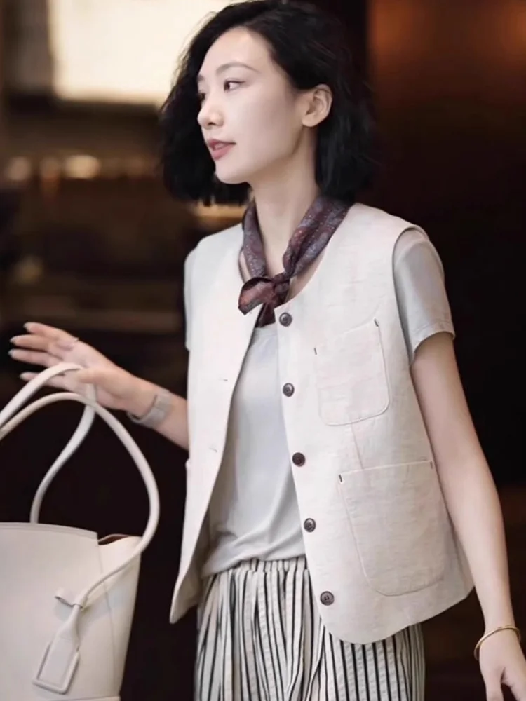 Comfortable Casual Versatile Sleeveless  Jacket Outerwear 2026 Autumn Loose  Style Tank Top All-Match Artistic