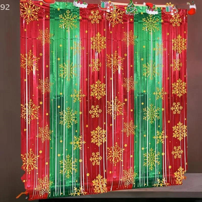 عيد الميلاد أحمر أبيض أخضر ثلاثة ألوان المطر الحرير الستار الكرتون سانتا كلوز عيد ميلاد سعيد زينة 2025 سنة جديدة سعيدة 2026 #3