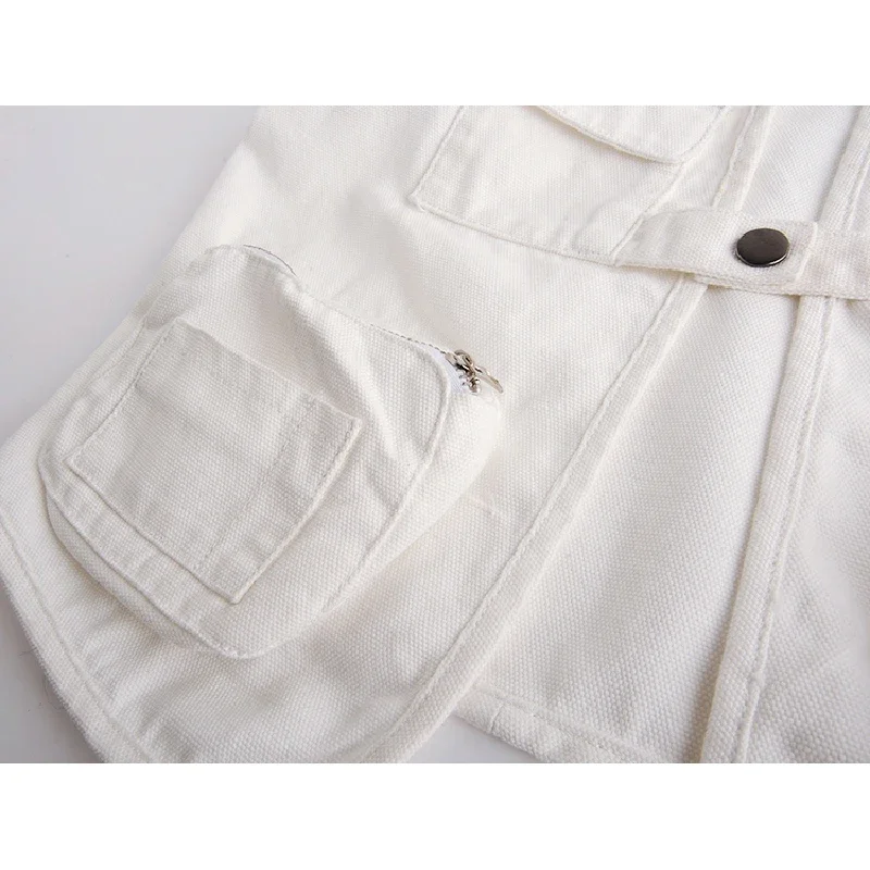 Frühling Frauen Neue Weiße Denim Weste Strickjacke Weste Lose Kurze Große Tasche Ärmellose Jacke Jeans Westen Weibliche Streetwear