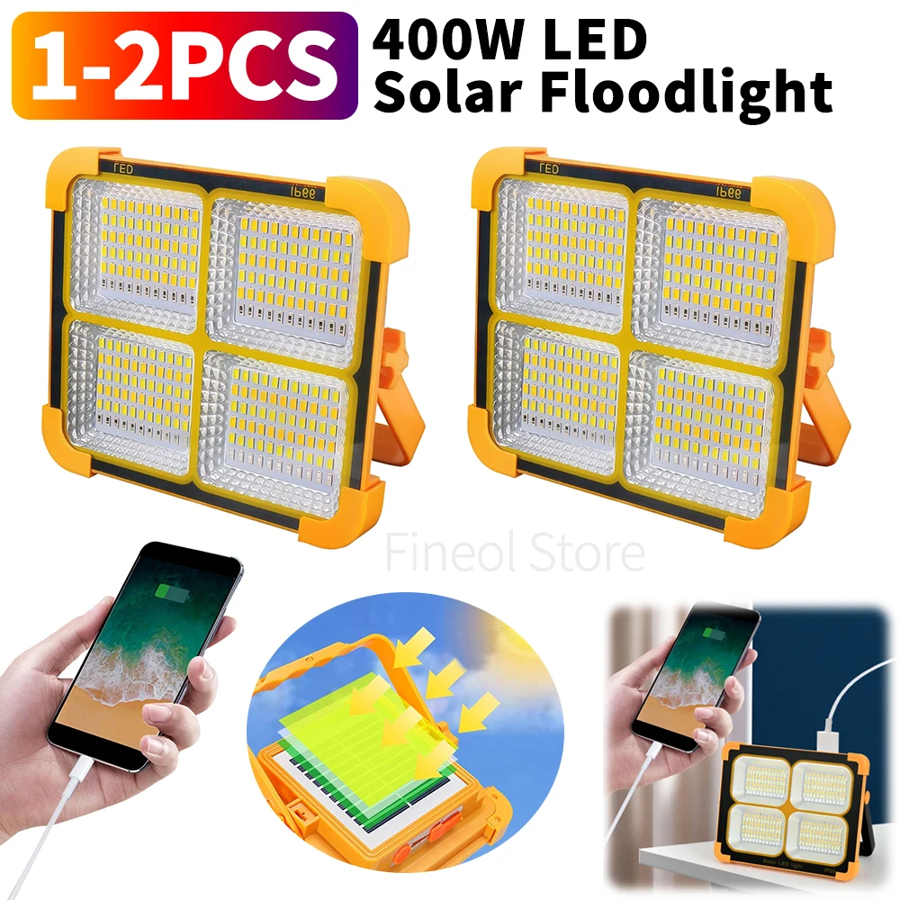 

400W LED Solar Floodlight USB Rechargeable Solar Flashlight Super Bright Outdoor Emergency LED Flood Lamp Emergency Repair Light