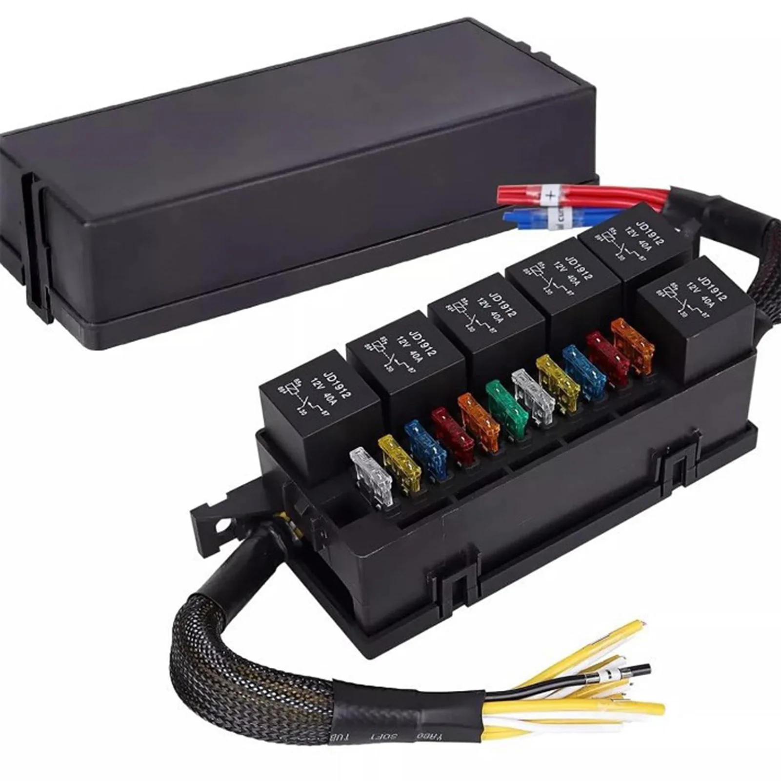Bloc de fusibles 12V, boîte de relais de fusibles, bloc de fusibles étanche à 11 voies à 4 broches et panneau de relais à 6 fentes pour véhicules universels et voiture