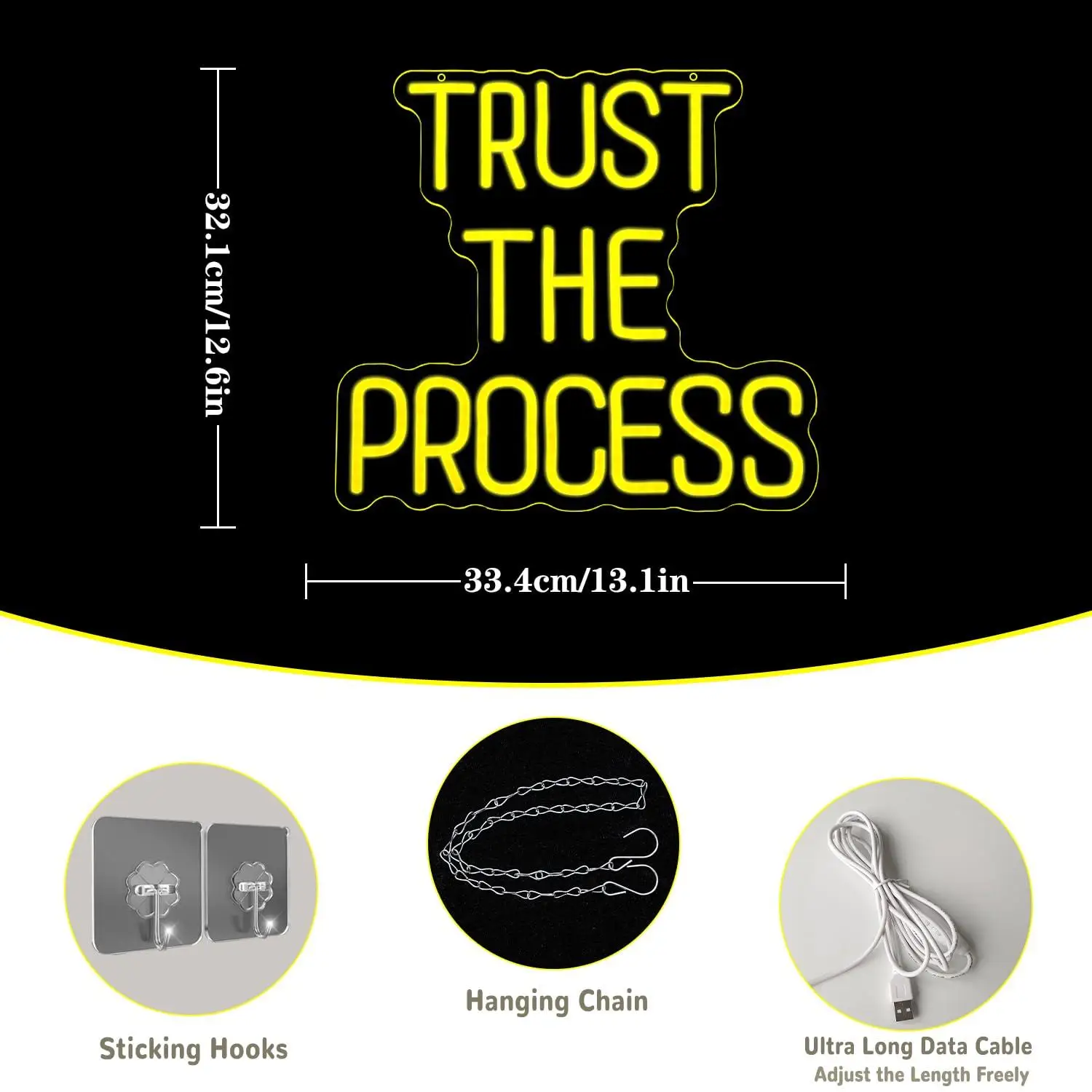 Trust The Process Neon Sign USB Powered Dimmable LED Neon Lights For Gym Office Classroom Workout Space Bedroom Home Wall Decor