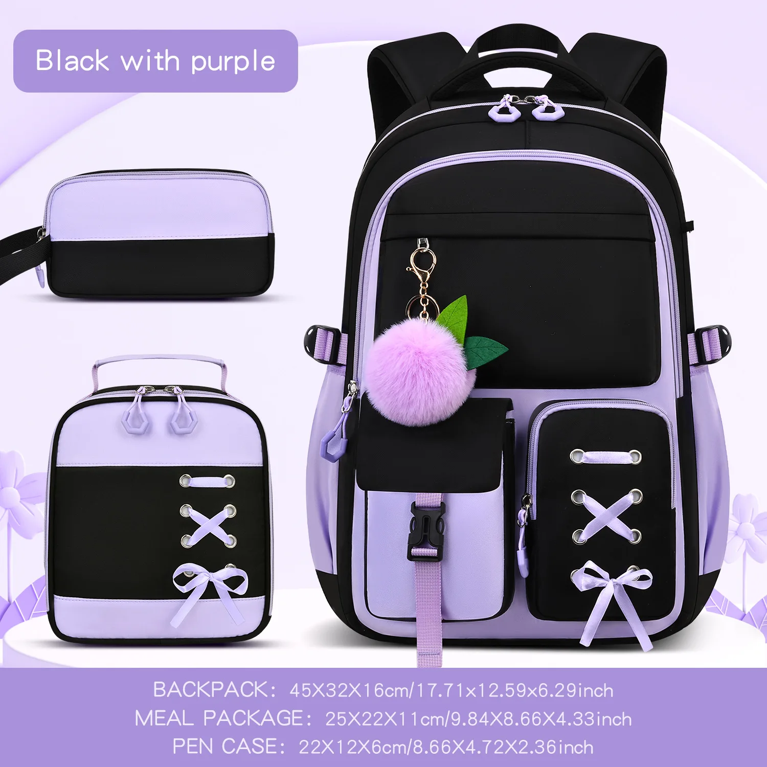 2026 Trendy 3-Piece Student Backpack Set Large Capacity Lightweight Pressure Relief Schoolbag for Junior High School