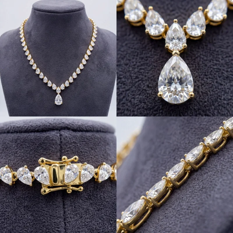 S925 Sterling Silver 18K Gold-Plated Lab-Grown Gemstone Moissanite Teardrop Full Pavé Necklace — Premium Jewelry, Customizable