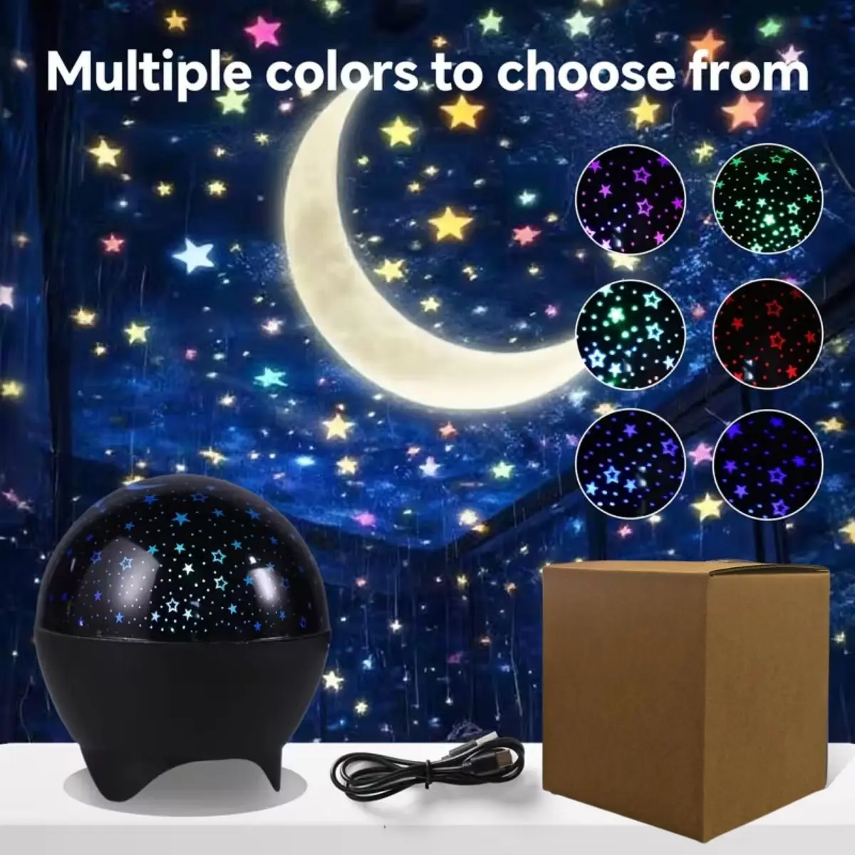 

LED starry sky projection light with colorful star and moon effects, suitable for bedrooms, living rooms, cars - perfect birthda