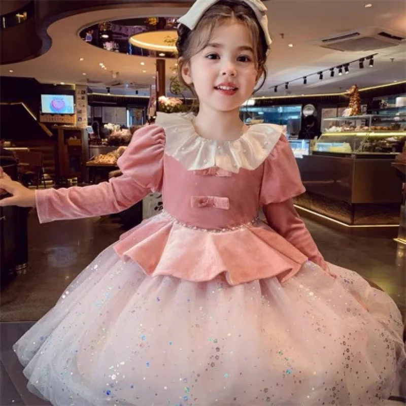 

Girls' Spring and Autumn Dress2025New Autumn Fashionable Little Girl Princess Dress Autumn Children's Clothing Autumn Winter Dre