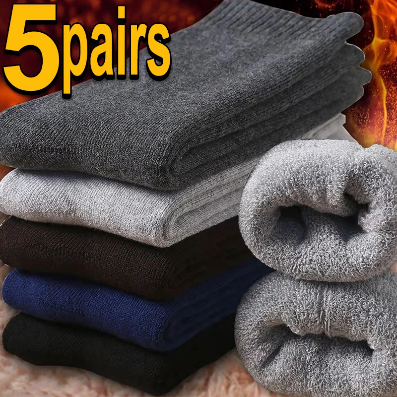 

5pairs Socks Men Super Thicker Solid Sock Merino Knit Wool Rabbit Socks Against Cold Snow Russia Winter Thermal Warm Male Sock