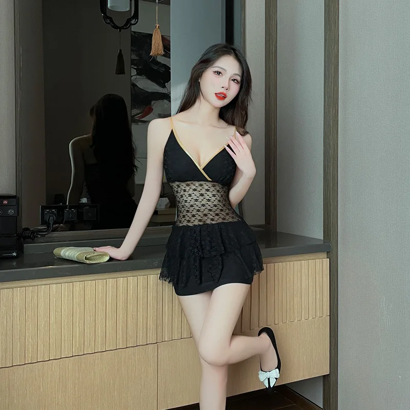 New Lace Sleeveless Strap Princess Fashion Nightclub Patchwork Dress