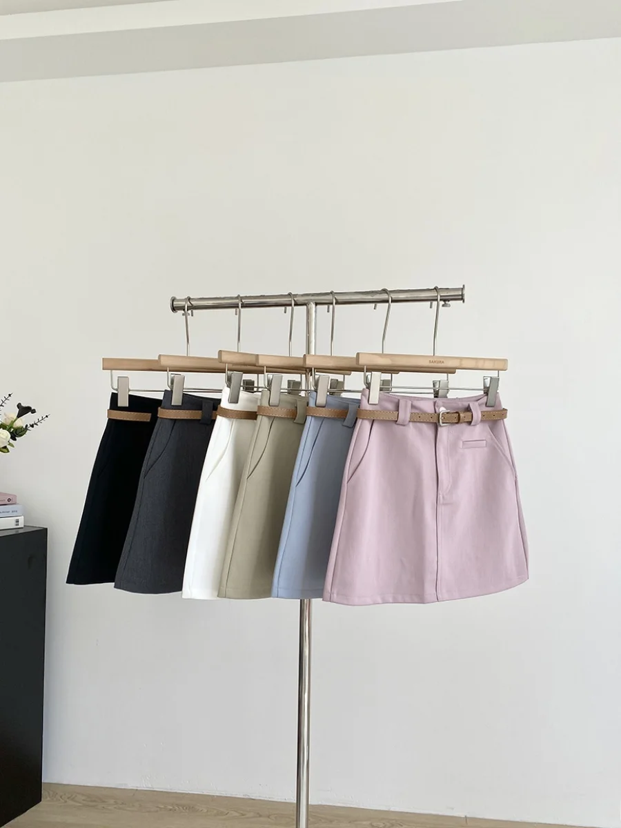 Summer 2025 High Waist Khaki Suit Short Skirt Women's Casual Anti-Light A-Line  Skirt Commute Style Polyester Fiber