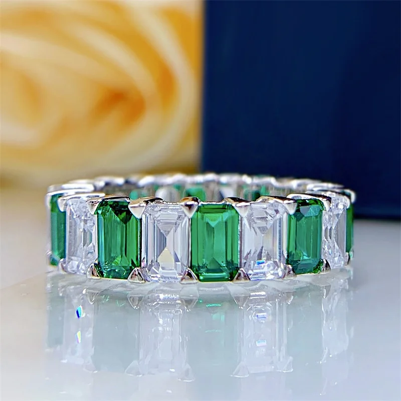 925 Sterling Zilveren Trouwring Voor Vrouwen Verloving Smaragd Diamant Moissanite Klassiek Meisje Dame Vrouwelijke Fijne Sieraden Cadeau