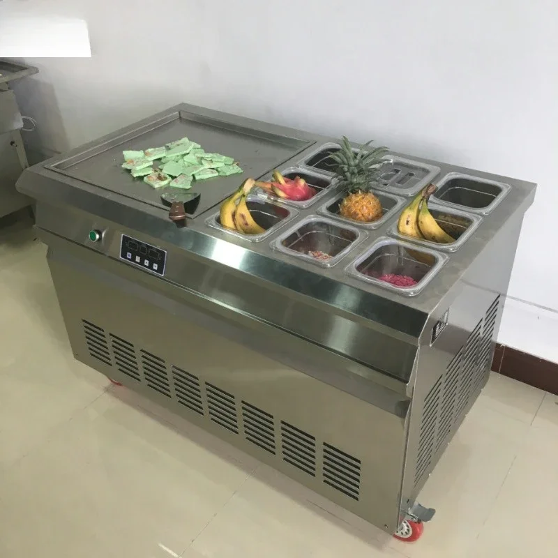 Top quality Single pan stainless steel frozen ice cream rolls fried ice cream machine ice roll machine with 9 pot