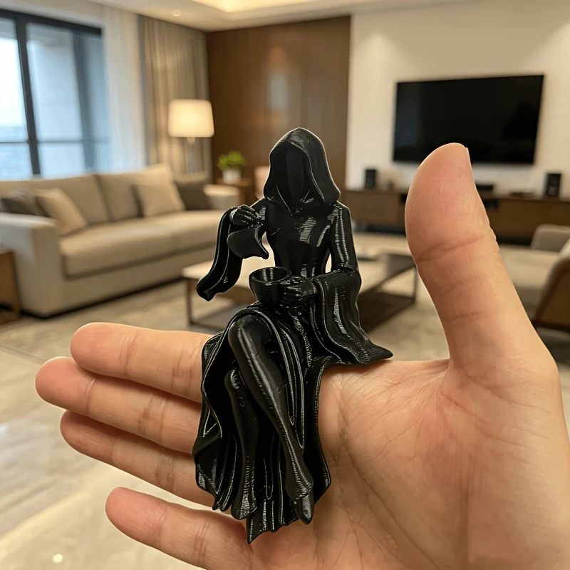 1Pc 3D Printed Sitting Death God Figurine, Afternoon Tea Window Study Decor, Mystical Collectible Ornament, Creative Halloween G