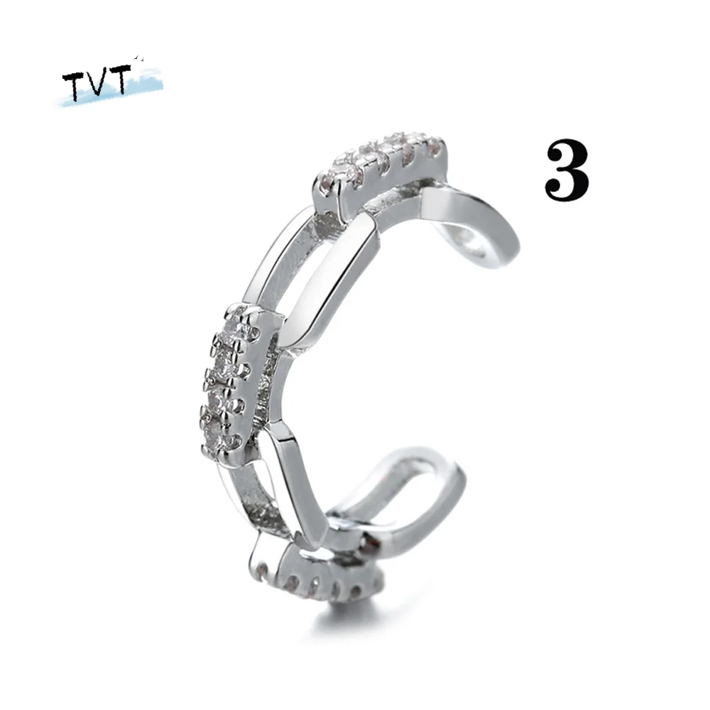 

New Elegant Punk Crystal Girls S925 Ear Cuffs Ear Bone Clip Multi-layer Non Piercing Ear Clips