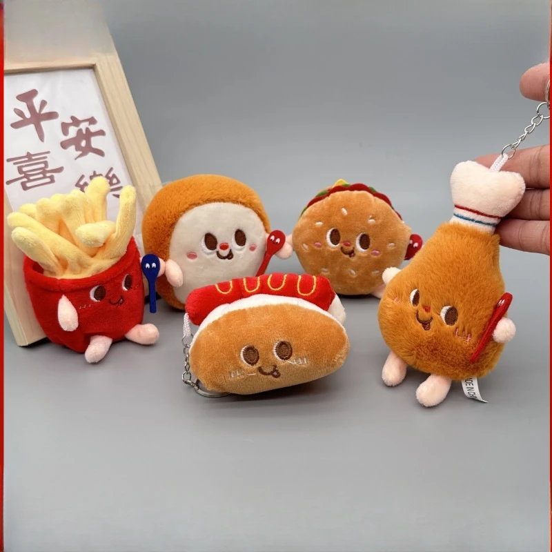 Fun and Cute Style Simulated Food Series Burger Plush Toy Hot Dog Chicken Leg Keychain UNISEX Birthday Gift Keychain