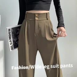 Nowe damskie spodnie z szerokimi nogawkami Kobiety Koreański styl Wysoka talia Czarne spodnie Biuro Moda damska Luźne szare spodnie garniturowe Streetwear