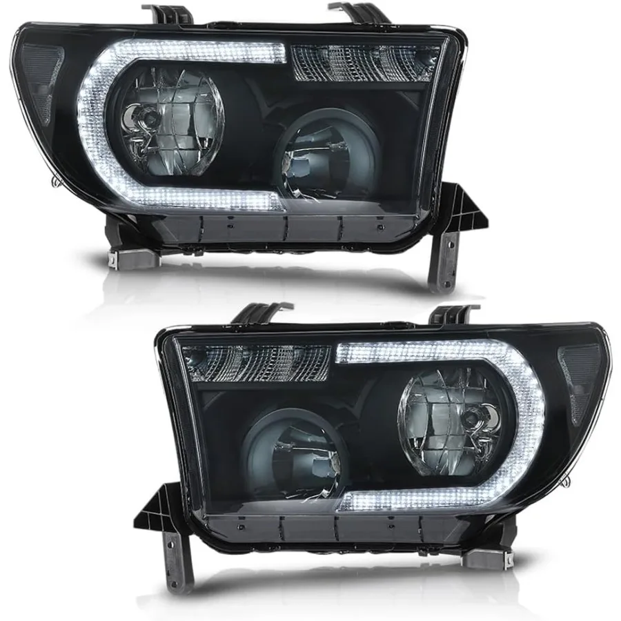 

LED Headlight Assembly Halogen Compatible for Tundra 20072013 and Sequoia 20082017 NonLeveling Models with Smoky Lens Black H