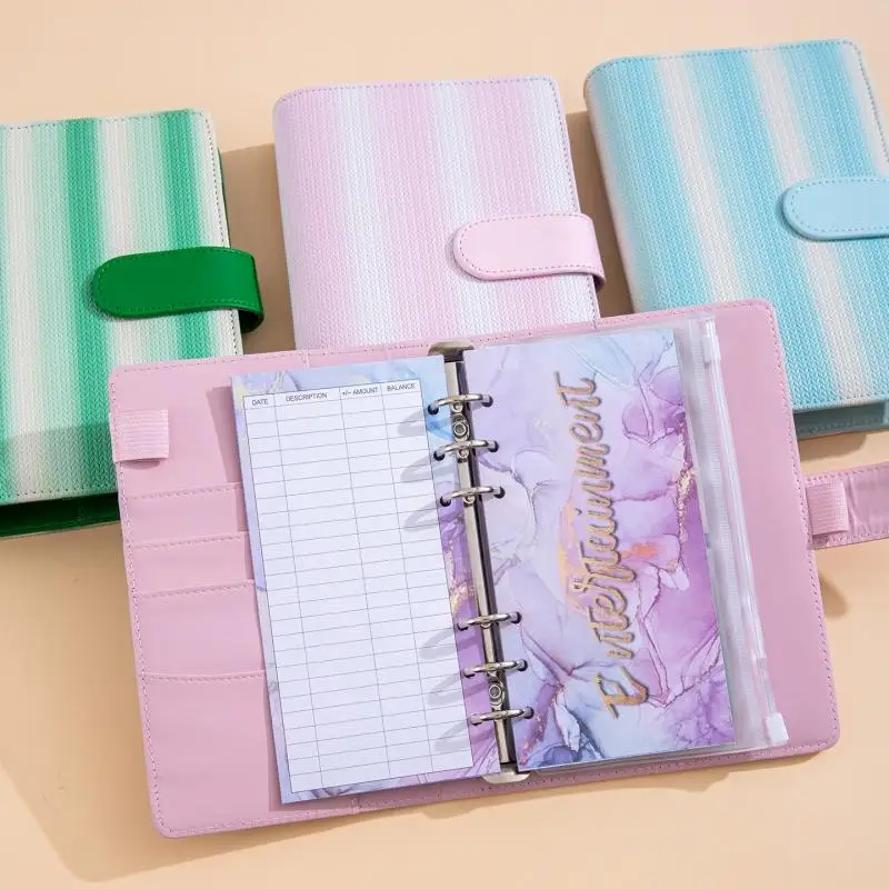 A6 PU Leather Budget Binder Notebook Cash Envelopes System Set,with Binder Pockets for Money Budget Saving Bill Organizer