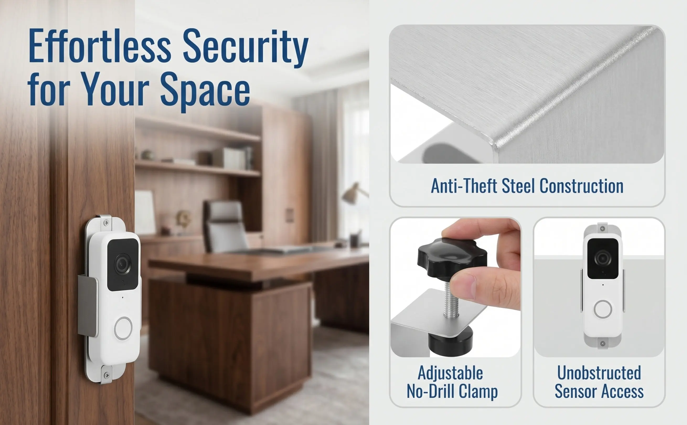 Anti Theft Doorbell Mount Stainless Steel Aluminum Alloy Adjustable Security Holder for Inward Opening Doors