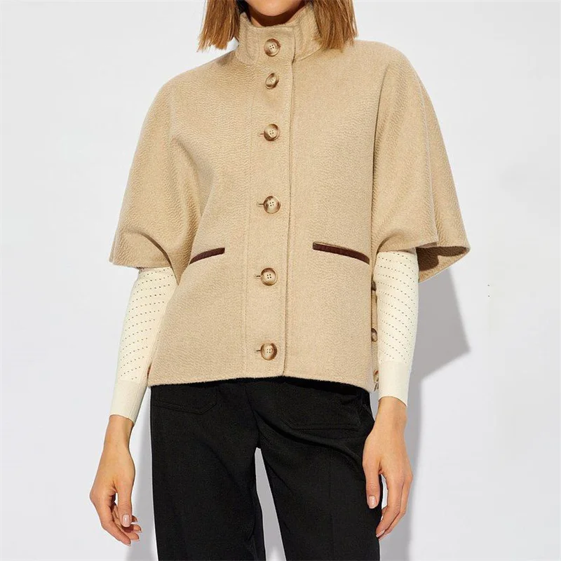 

Women's jacket 2024 autumn new in outerwears High quality cashmere blend Fashion women's cape y2k Leisure Versatile Wool coats