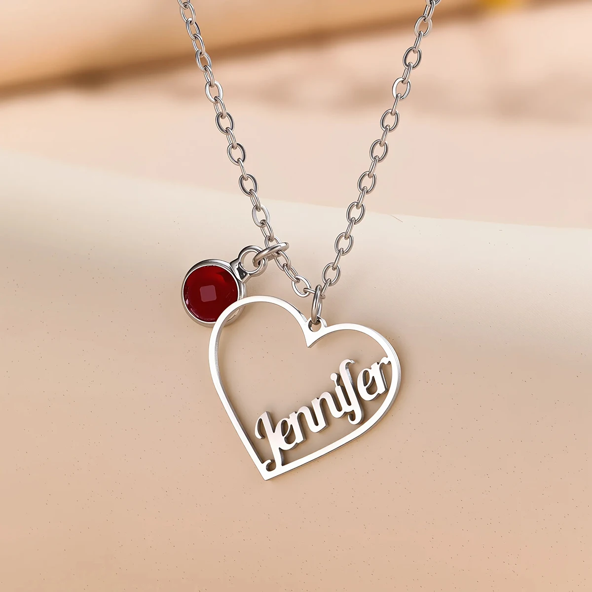 قلادة اسم شخصي كريستال على شكل قلب مصنوعة من الفولاذ المقاوم للصدأ سلسلة الترقوة الراقية #2