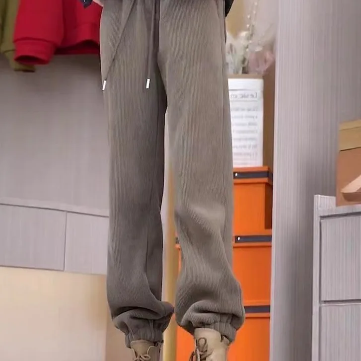 

Большие размеры, осенне-зимние свободные спортивные штаны с манжетами на подкладке, теплые длинные брюки для мужчин, повседневные удобные свободные брюки