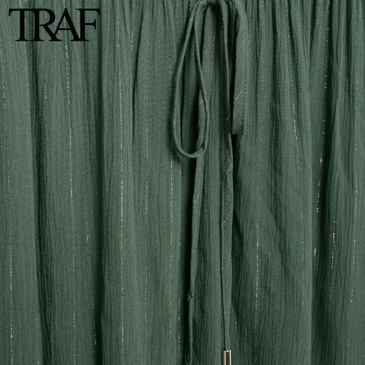 TRAF Women Fashion Summer New Metallic Stripe Off Shoulder Long Vest Dress Chic Female Elegant Sleeveless Evening Dresses