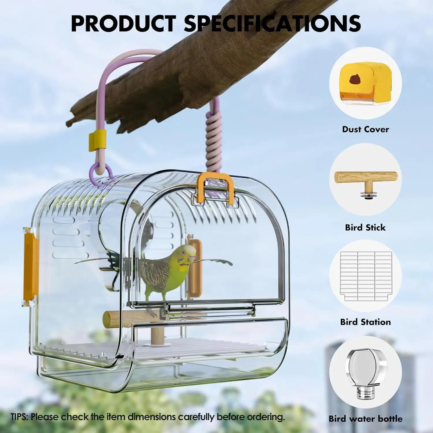 High Quality Transparent Luxury Square Button Acrylic Waterproof Bird Travel Carrier Bag