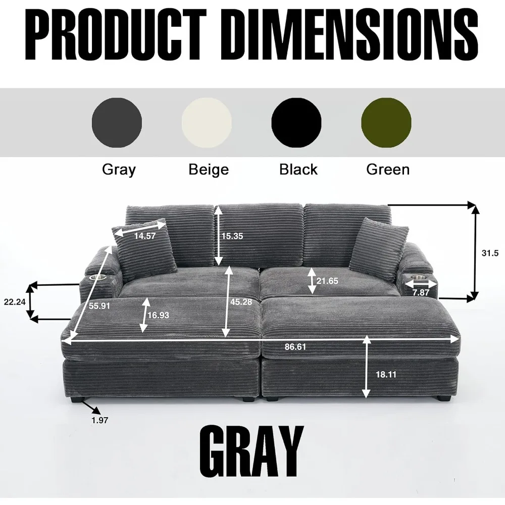 Модульный секционный диван Cloud с двумя пуфиками, удобная вельветовая обивка, раскладной диван с подстаканниками, USB Po