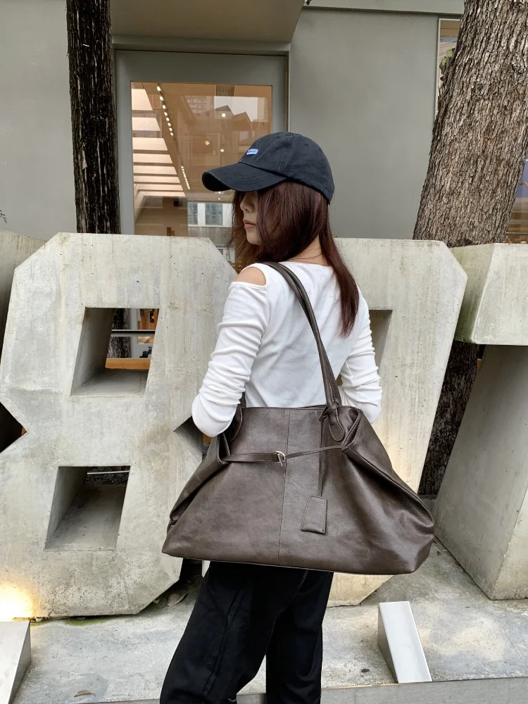 New Retro Minimalist Tote Bag for Women Trendy Solid Color Large Capaci Underarm Bag Square Versatile Commuting Bag