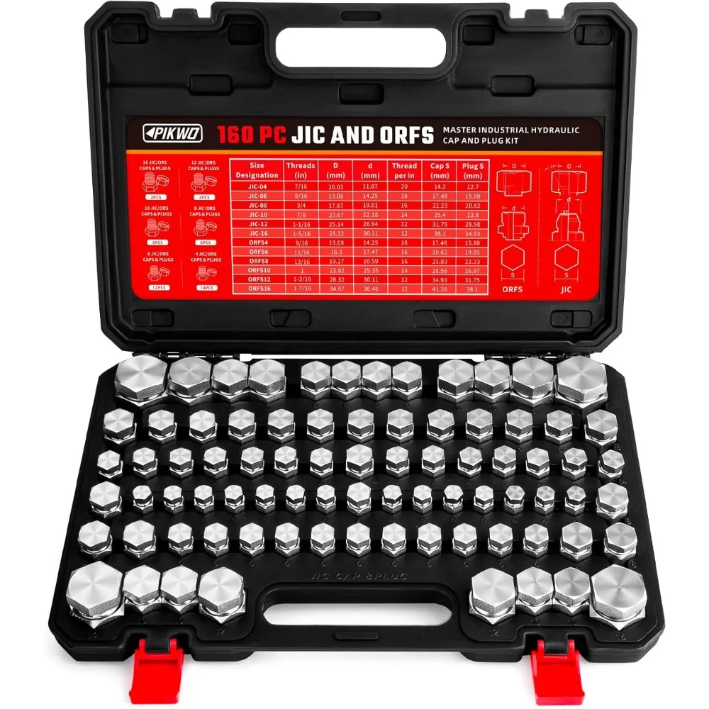 

160 шт. JIC и ORFS Master Промышленная гидравлическая крышка и заглушка Комплект фитингов для шланга и труб Комплект крышек и заглушек Прецизионная резьба