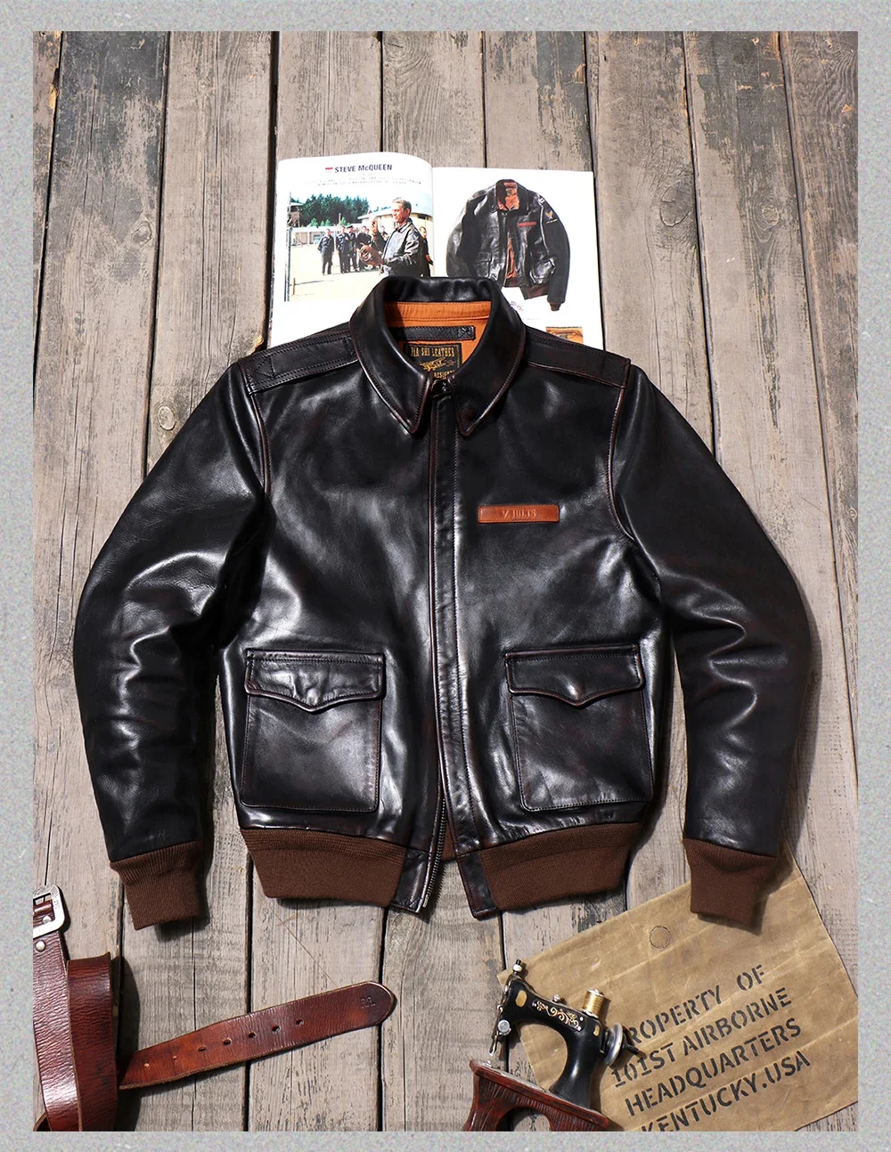 Air Force A-2 Vintage Horsehide Flight Jacket, Quality Leather Coat, Classic YR, A2-Natural Jacket, Frete Grátis