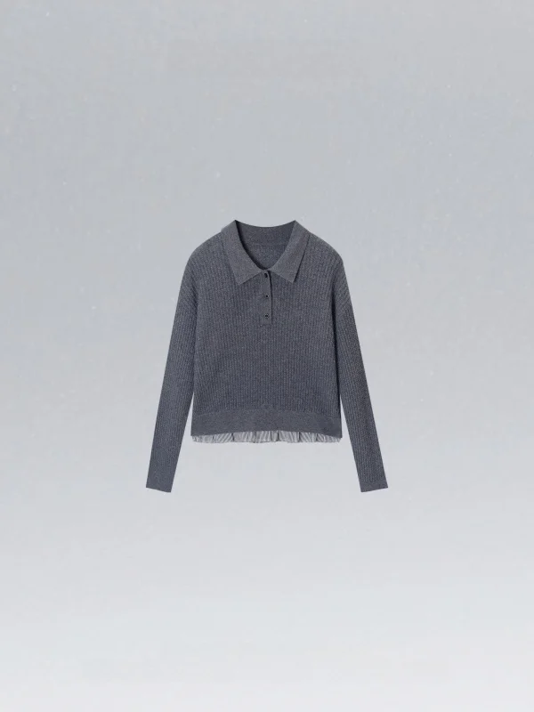 

Ele Lazy Splicing Fake Two-Piece 00% Wool Knitted Sweater Spring 2025 Women's Faion Crew Ne Knitwear