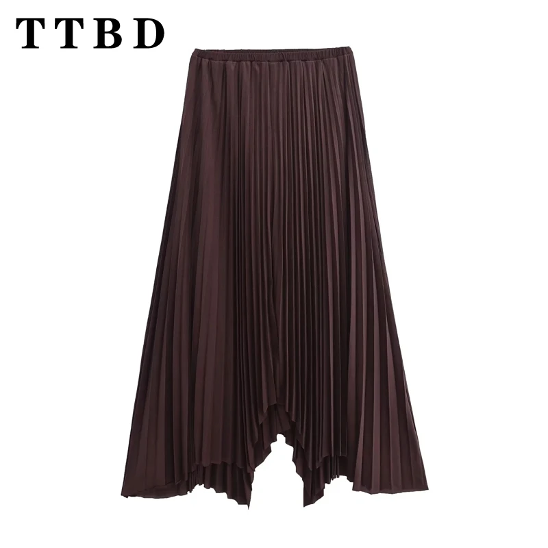 

TTBD 2024 New Woman's Summer Fashion Loose Fit Maxi Skirt Ladylike Vintage Solid Color elastic band Ruffles A-lineskirt Bottoms