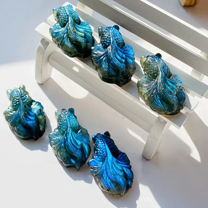 Labradorita/pez dorado de piedra lunar tallada, con brillo de piedra Natural, perfecto como regalo encantador, decoración del hogar o para Crea, 1 ud.