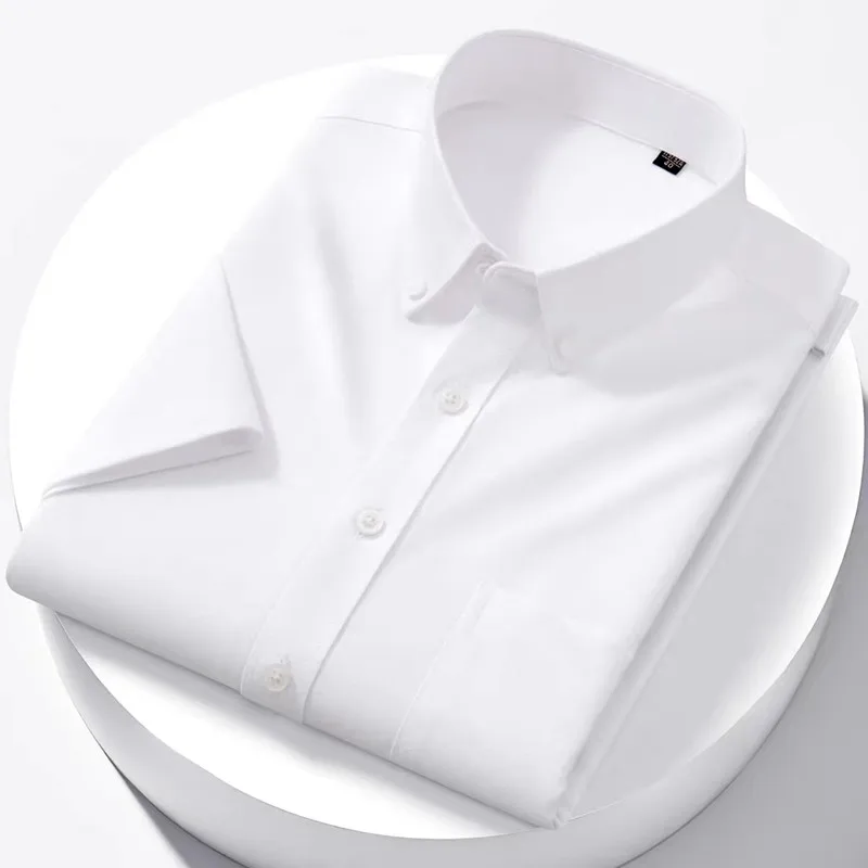 Luxury Men's Oxford Shirt 100% Cotton Short Sleeve Causal Stripe Solid Summer S2b0acc700e8c48e6a91b9fb2b12ae63ev