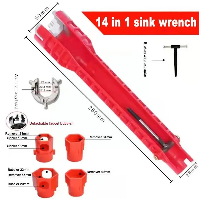 2022 New 14 In 1 Sink Faucet Repair Wrench Flume Magic Tools Plumbing Multifunctional Wrench Repair English Wrench V8g2