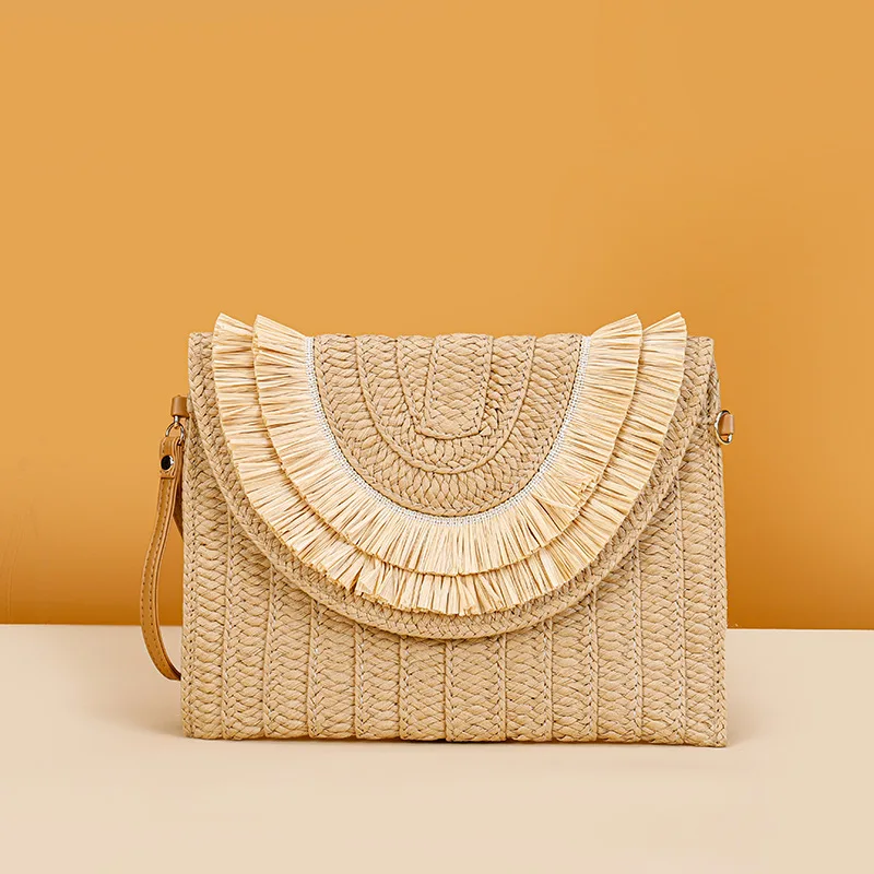 

Raffia Straw Weaven Bags Fashion Ladies Wrist Clutches Summer Women Shoulder Crossbody Bags Handmade Handbags Purse Beach Bag