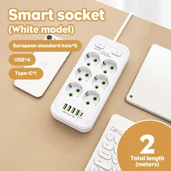 EU Plug AC Outlet Multitap Power Strip 2m Extension Cord Electrical Socket Smart USB Home Office Surge Protector Network Filter