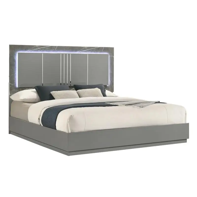5-Piece Two-Tone High-Gloss Marble & Lacquer Set with LED Lighting, Metal Legs, Spacious Storage - Gray
