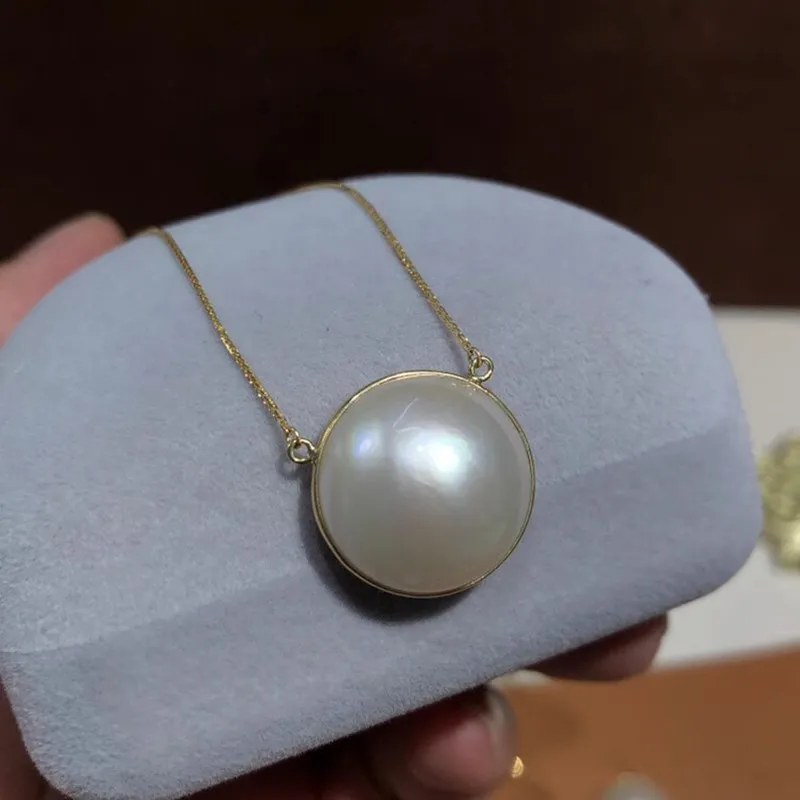 Mabe sea pearl mabe white half round coin 14-18mm G18k chain  Necklace  Wholesale NATURE beads Gems stone