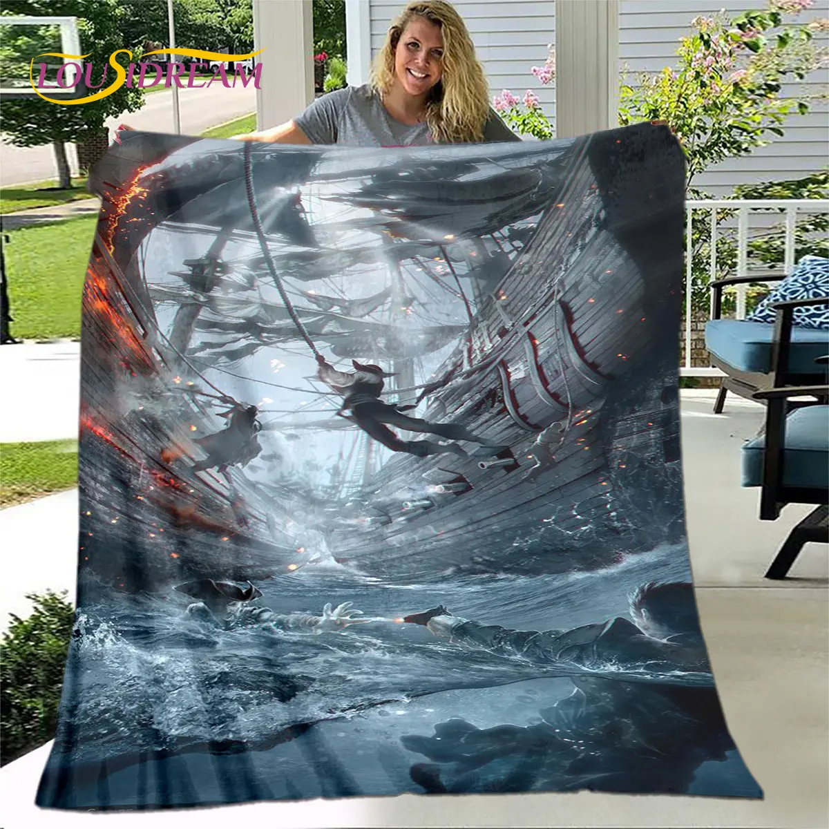 

A Pirate Boat,Barque,Boat Ship Series Blanket,Flannel Blanket Throw Blanket,Warm Blanket for Living Room Bedroom Beds Sofa Party