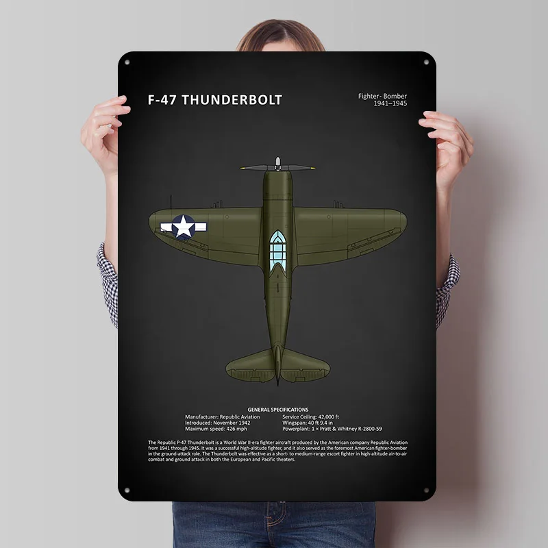 Republic P47 Thunderbolt Tinplate Poster Custom Wall Art Vintage Metal Signs Retro Tin Plaque for Room Accessories House Bar