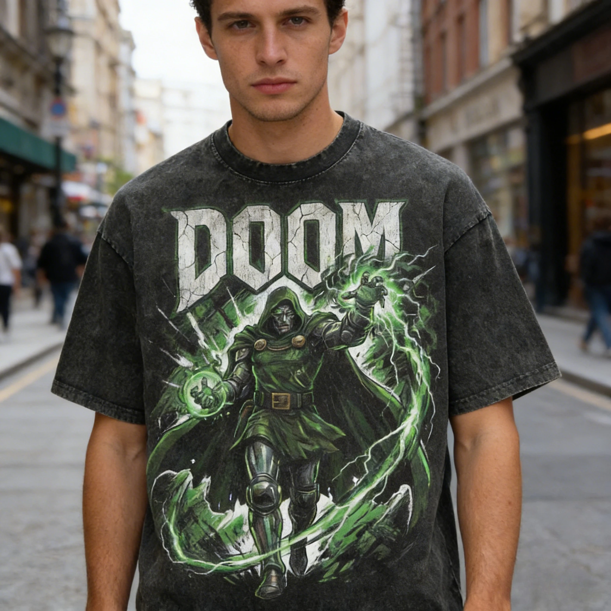 Camiseta Oversize Vintage 2026 con Gráfico de Doctor Doom, Estampado de Cómics de Superhéroes, Estilo Lavado, para Hombre, Tops de Algodón Oversize Estilo Urbano